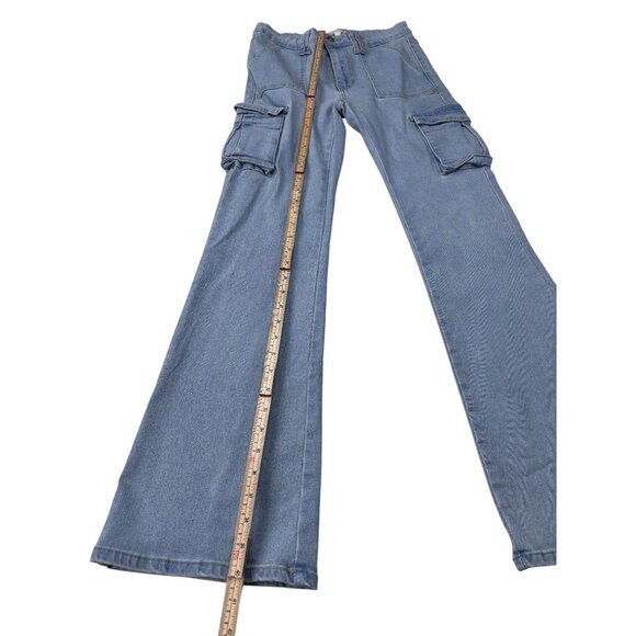 Hers Womens Light Blue Flare Cargo Jeans Size 11 - Picture 3 of 11